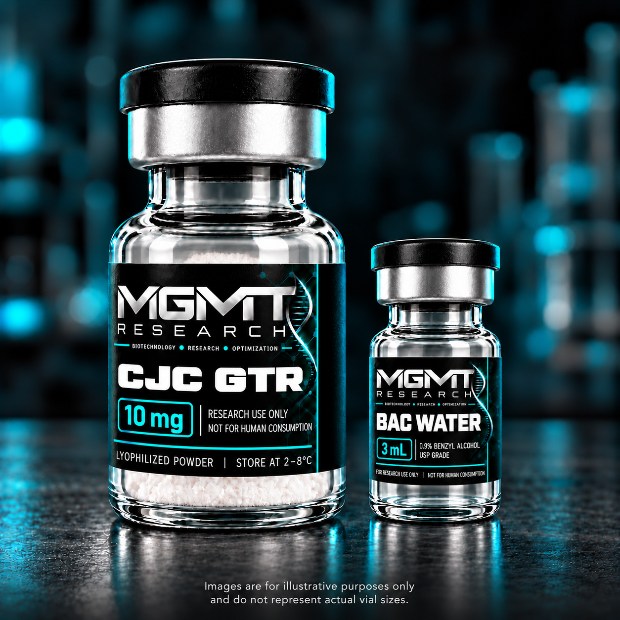MGMT Research CJC GTR 10 mg vial with BAC Water 3 mL
