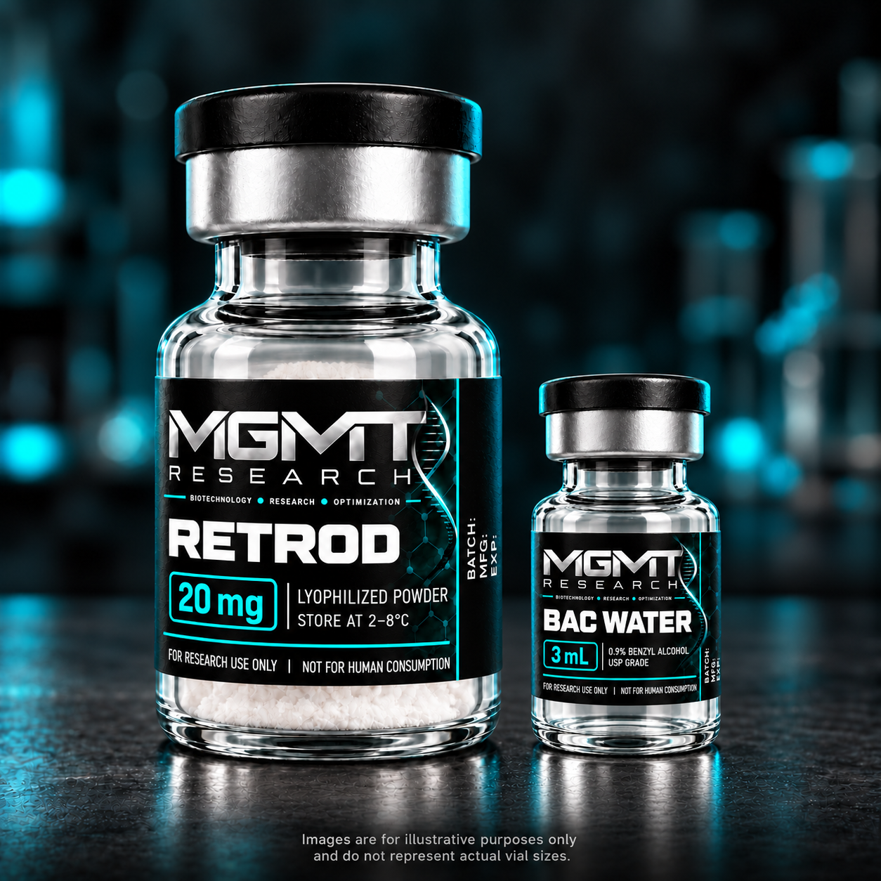 MGMT Research RETROD 20 mg vial packaging concept